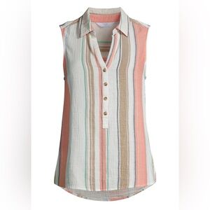 Time & Tru Striped Sleeveless Top